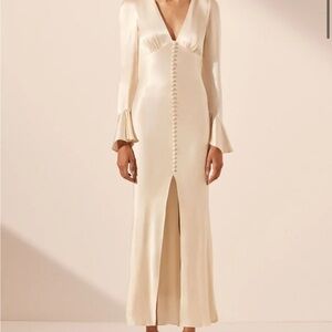 Shona Joy La Lune Frill Cuff Bias MIDI Dress in sage green